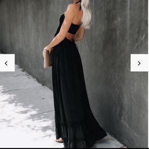 Vici Zayn Black Smocked Backless Halter Maxi Dress sz M